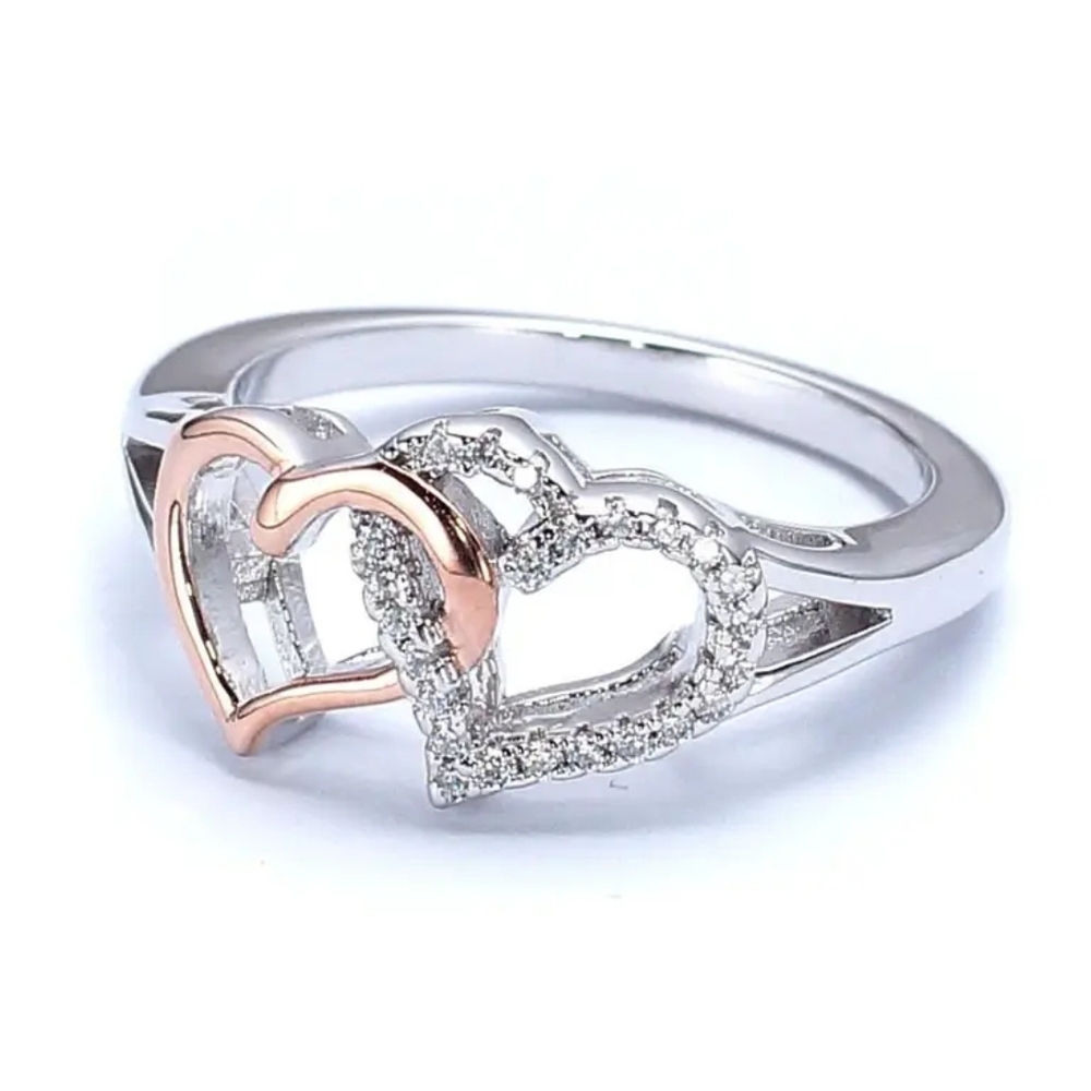 Elegant Silver and Rose Gold Heart Ring